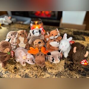 🌲 Woodland Forest Animals TY Beanie Babies Lot – 12 pc Bundle